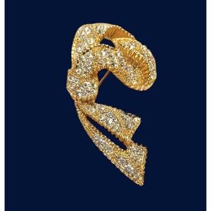 Vintage Kramer Ribbon Knot Half Bow Gold Toned With Rhinestones Pin Brooch